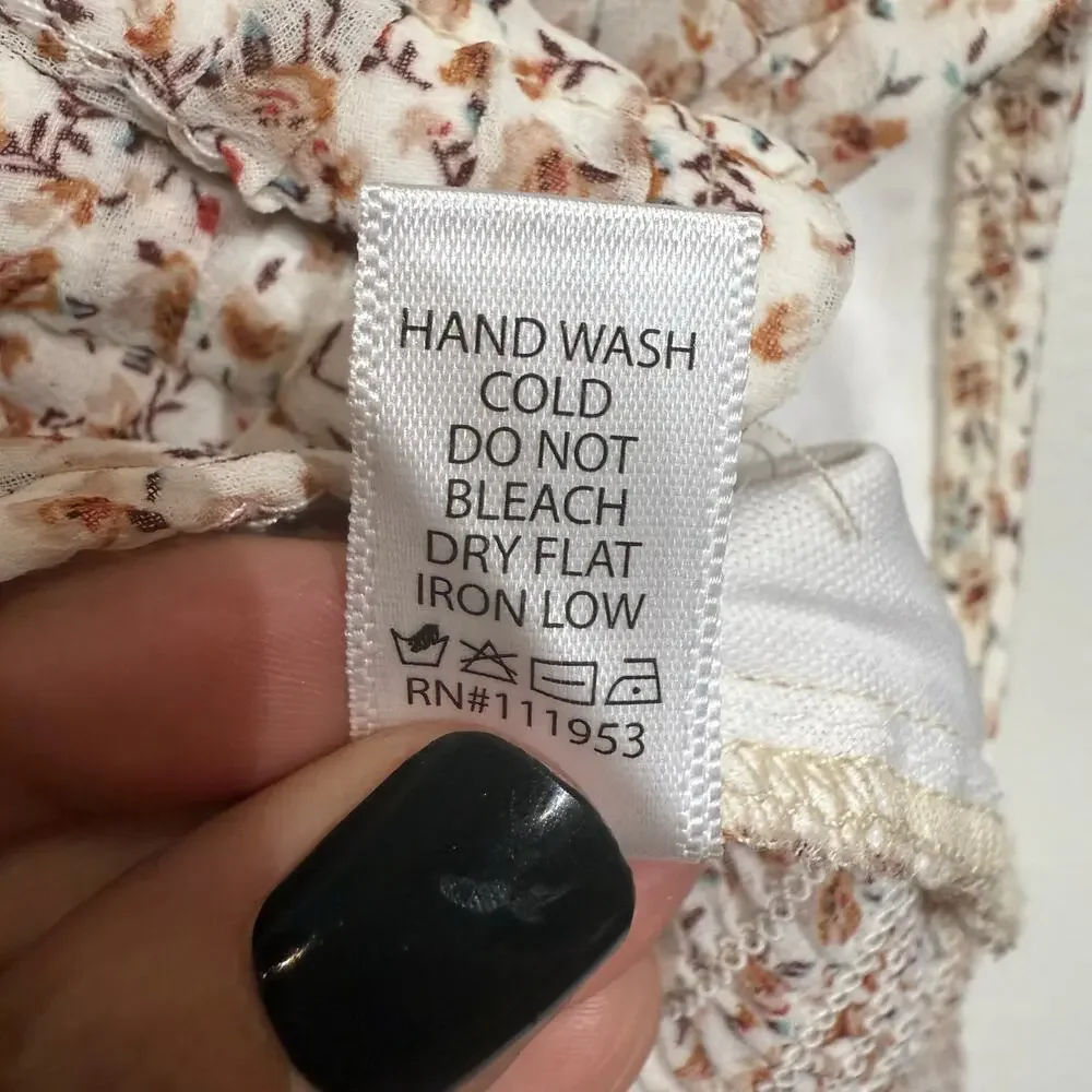 Active USA Floral Ruched Cropped Blouse Long Sleeve Square Neck Sz M NWT - Picture 6 of 13